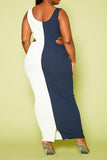 Plus Size Ribbed Two-Tone Color Cut Out Maxi Dress